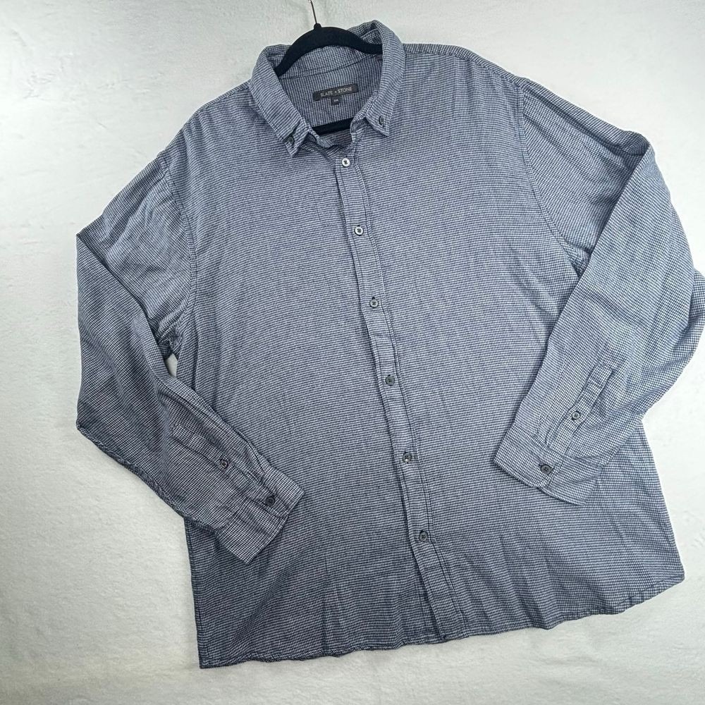 Slate &‎ Stone Long Sleeve Button Up Shirt Blue White Gingham Casual XXL
